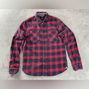 Roark Revival Flannel Shirt Mens Small Red Tartan Plaid Long Slv Grunge Outdoor